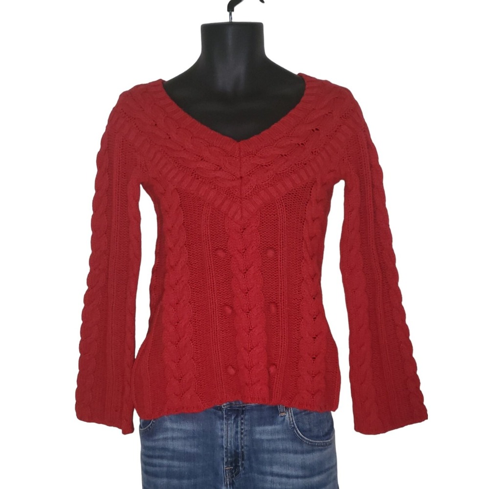 Old Navy Women's Size XS Red Cable Knit Long Sleeve Sweater Cozy Winter Knitwear
